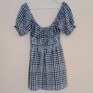 Urban Outfitters Blue White Gingham Puff Sleeve Dress Checkered Cotton - Size S